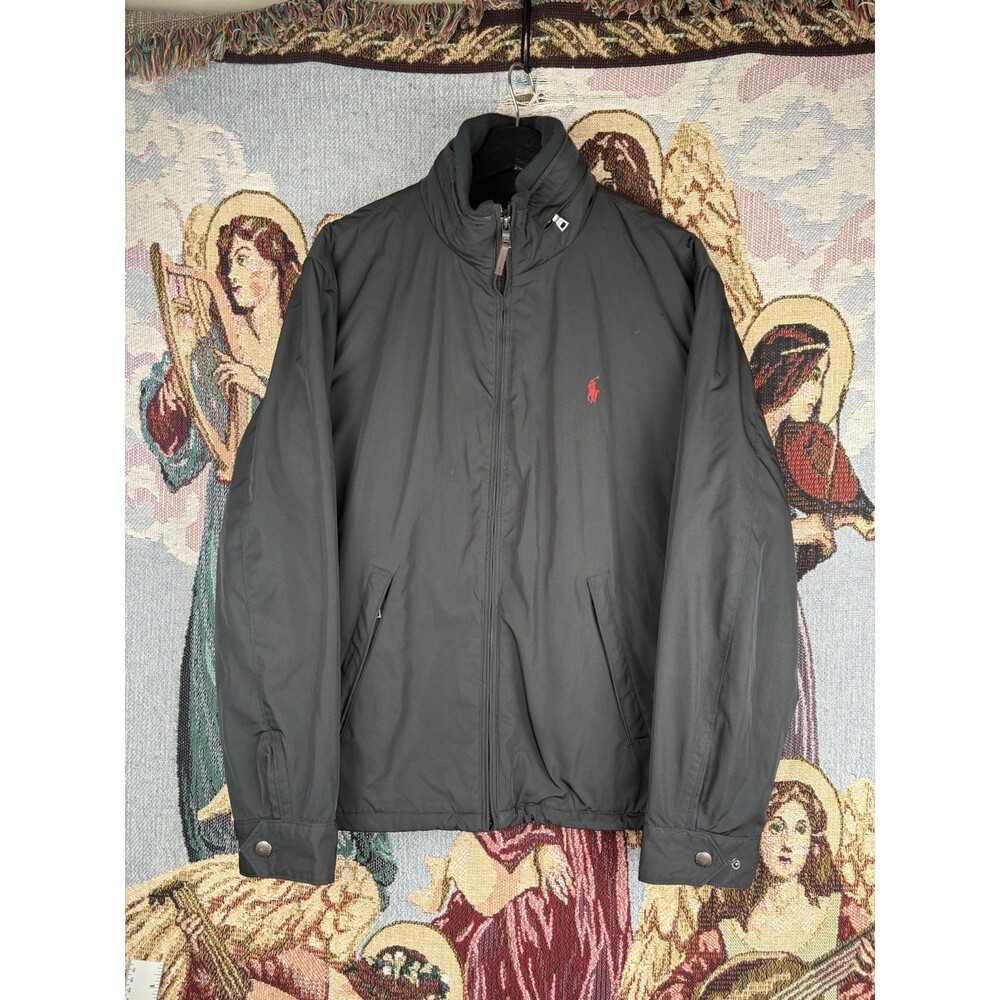 Ralph Lauren Polo Vintage Men’s Black Rain Jacket Fleece Lined Sz Large Hooded